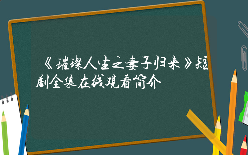 《璀璨人生之妻子归来》短剧全集在线观看简介插图